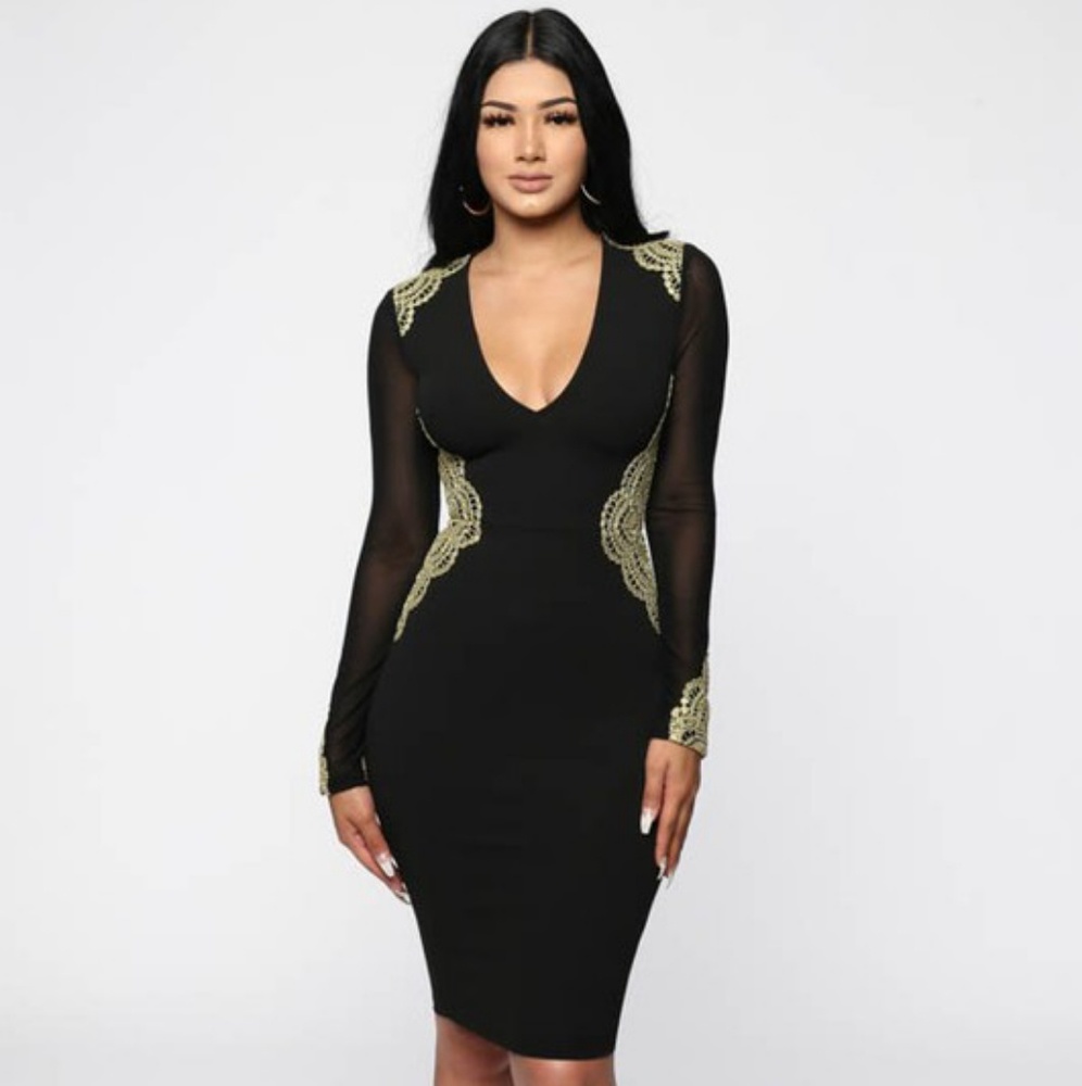 Gold Patch Mesh Bodycon